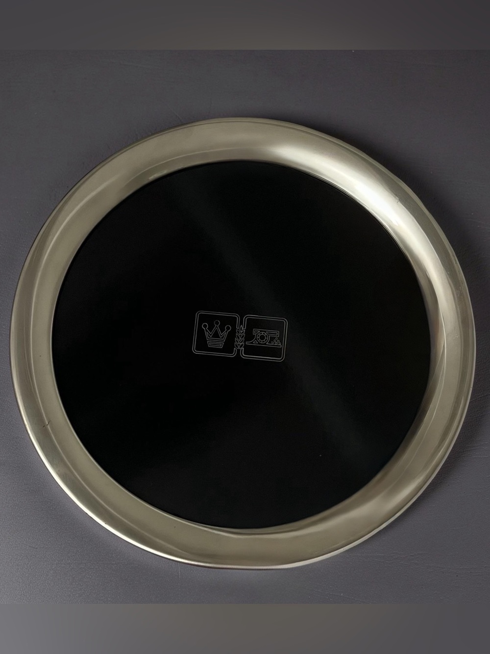 Vintage MCM 1950s Kirk Stieff Pewter & Black Formica Round Tray